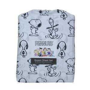 Peanuts Snoopy & Woodstock Queen Size Sheet Set By Berkshire Classic Black White